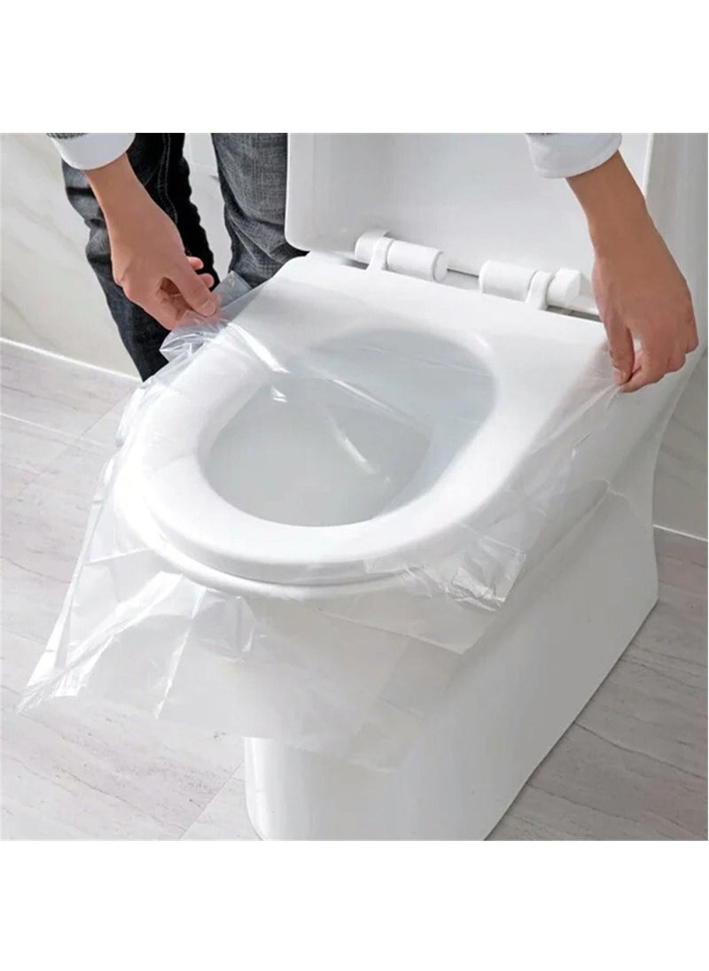 DubaiGallery 50 Pieces Disposable Plastic Toilet Seat Cover Waterproof and Non Slip Individually Wrapped for Travel Perfect for Potty Training Ideal for Adults (Transparent, 50 Pieces)  - Image 1