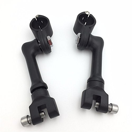 XKMTBlack Long Angled Adjustable Highway Peg Mounting Kit Compatible With Bike with 1 inch 1 25mm Front Engine Guard Frame Tube GoldWing VTX1300 Shadow Valkyrie Triumph B01AVHR932