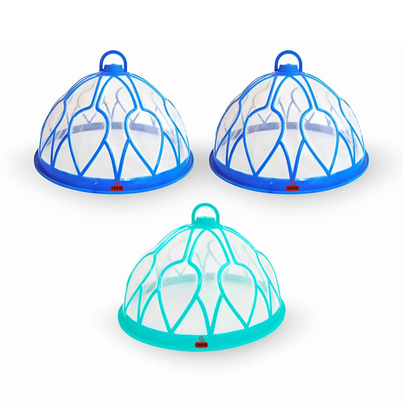 SNKM SNKM Plastic Mesh Net Food Cover Dome with Hanging Hook Big Size Round for Kitchen Table | Flies Mosquitoes Insect Proof Dining Tables Covers (Large Size, 32 CM/12.5 Inch, Multicolour, Pack of 3)  - Image 1