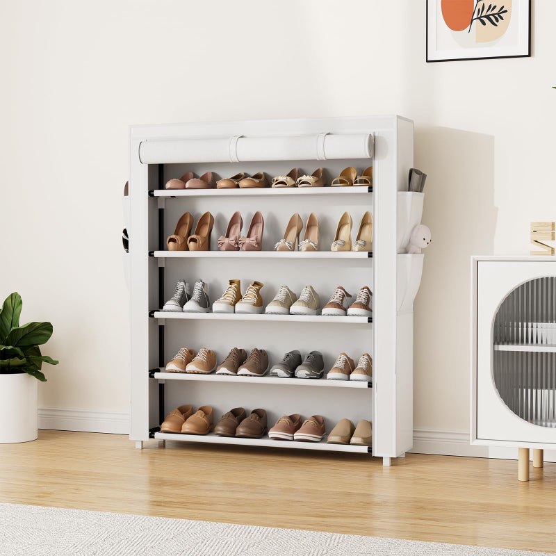 VILICK Shoe Rack with Cover, 5 Tier Shoe Organizer Storage for 20-24 Pair Shoes and Boots Large Shoe Storage Shelf Space Saving Vertical Shoe Rack for Closet, Front Door Entrance, Dorm, Garage, White - Image 2