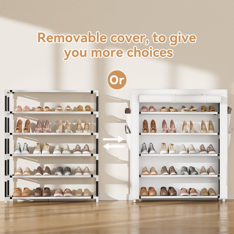 VILICK Shoe Rack with Cover, 5 Tier Shoe Organizer Storage for 20-24 Pair Shoes and Boots Large Shoe Storage Shelf Space Saving Vertical Shoe Rack for Closet, Front Door Entrance, Dorm, Garage, White - Image 5