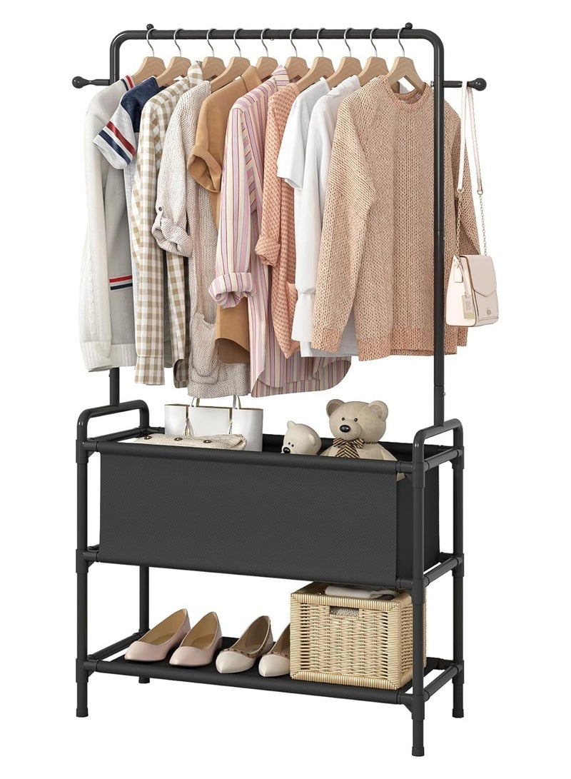 رف ملابس مع حقيبة تخزين ، رف ملابس 3 في 1 ، أرفف غير منسوجة للأحذية ، رف ملابس لغرفة النوم ، الردهة ، المدخل - (أسود)