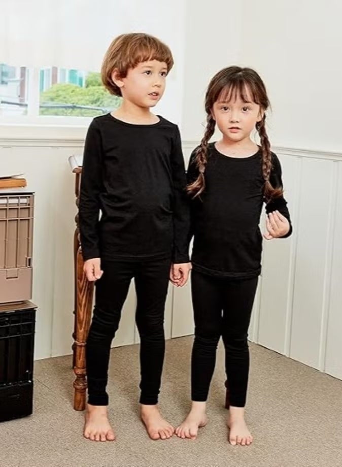 أطقم ملابس داخلية حرارية للأطفال بألوان سادة، قطع علوية وسفلية ناعمة، أطقم ملابس نوم ناعمة للأطفال - Image 5