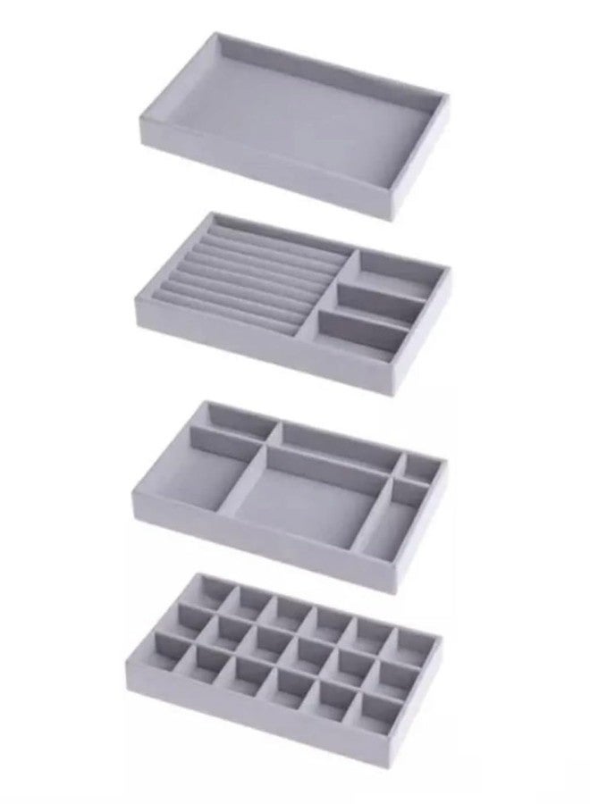 AVIR Jewellery Tray Set – Velvet Organizer Trays for Drawers, Stackable Jewellery Display Storage Box for Rings, Earrings, Necklaces & Accessories (Multicolor - 4PCS) - Image 5