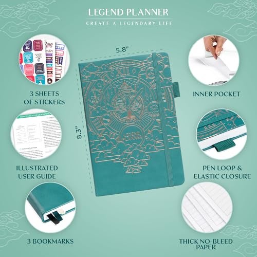 Legend Planner Daily for 3 Months – Undated Monthly Weekly & Daily Planner to Hit Goals. Organizer & Productivity Journal, A5 (Viridian Green) - Image 2