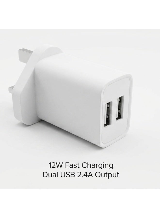 شاحن حائط مزدوج USB للشحن السريع بقوة 12 واط - محول طاقة صغير وآمن للهواتف الذكية والأجهزة - أبيض - Image 3