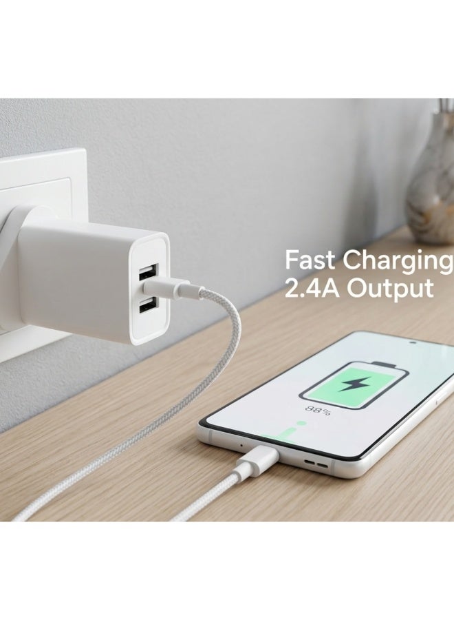 شاحن حائط مزدوج USB للشحن السريع بقوة 12 واط - محول طاقة صغير وآمن للهواتف الذكية والأجهزة - أبيض - Image 5