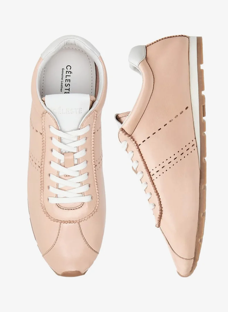 Celeste Women Leather Ankle Sneakers With Lace-Up Closure