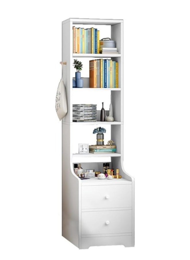 Tall bedside table shelf simple and luxurious nordic style ins minimalist storage small bedside storage cabinet with two drawers(White)