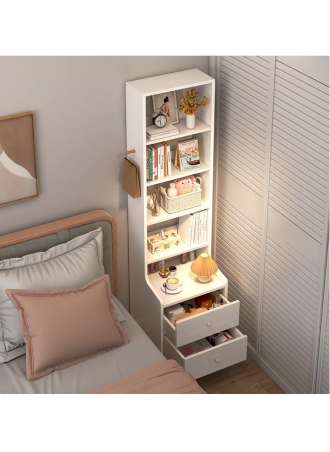 Tall bedside table shelf simple and luxurious nordic style ins minimalist storage small bedside storage cabinet with two drawers(White)