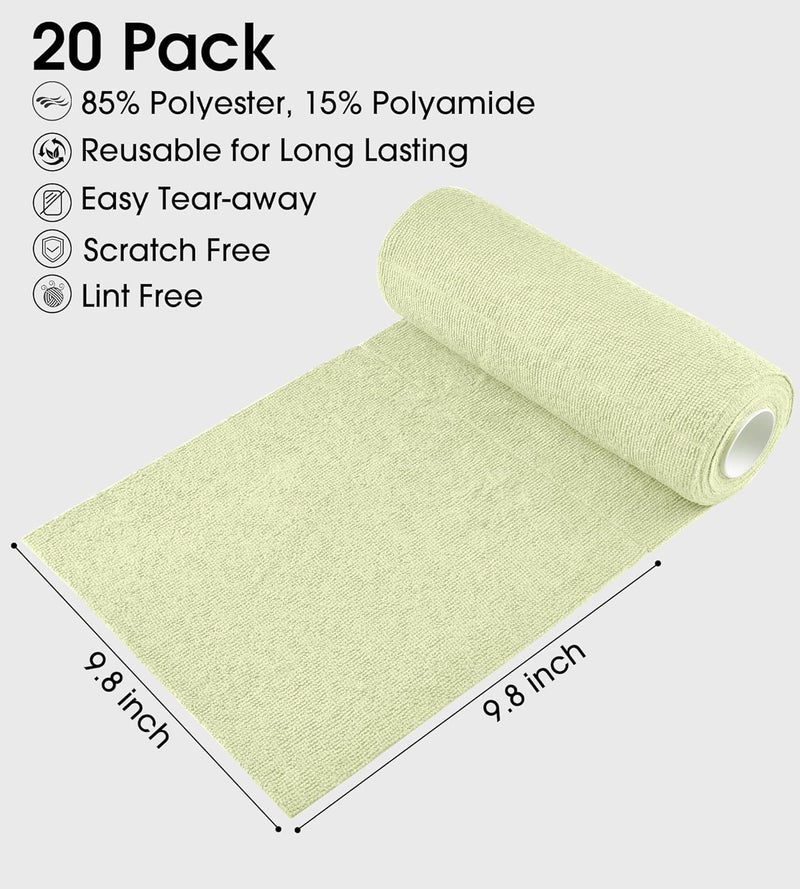 SGMVK Microfiber Cleaning Cloth Roll Reusable Washable 20 Pack for Kitchen Surfaces Car, Home, Garage or Shop Cleaning Tear Away Microfiber Towels (1, Light Green) - Image 2