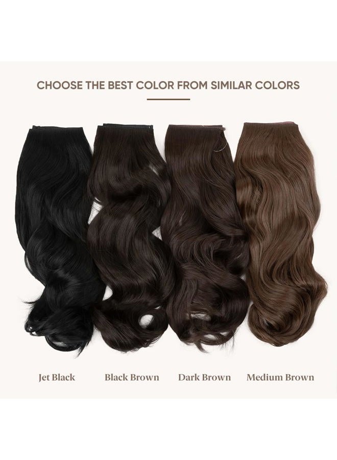 SARLA Invisible Wire Hair Extensions with 3 Clips Long Synthetic Wavy Curly Hairpiece Adjustable Transparent Headband for Women 18 Inch Medium Brown - Image 2