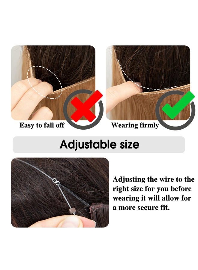 SARLA Invisible Wire Hair Extensions with 3 Clips Long Synthetic Wavy Curly Hairpiece Adjustable Transparent Headband for Women 18 Inch Medium Brown - Image 4