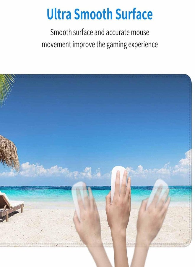 Solekla لوحة ماوس للألعاب، لوحة ماوس طويلة كبيرة الحجم (XXL) للوحة مفاتيح الكمبيوتر، لوحة مكتب كبيرة للكمبيوتر المحمول، قاعدة مطاطية مانعة للانزلاق مع حواف مخيطة، مقاس 35.4 × 15.7 بوصة، بنقشة استوائية لأشجار النخيل والبحر والشاطئ - Image 5