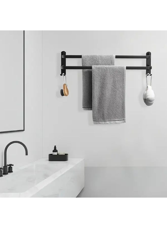 No Drill Double Layer Black Towel Rail Rack Wall Mounted Bathroom Accessory Set - Image 5