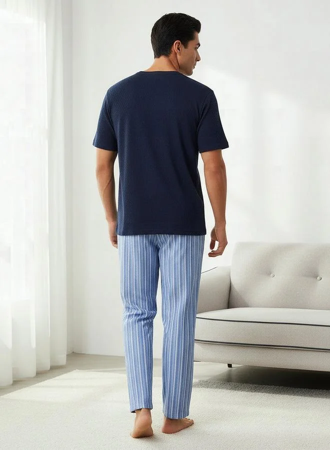 Splash FAV NAVY Men Cotton Striped Button Front Nightwear Set for Men | Best Price UAE