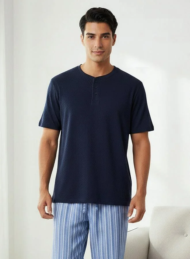 Splash FAV NAVY Men Cotton Striped Button Front Nightwear Set for Men | Best Price UAE