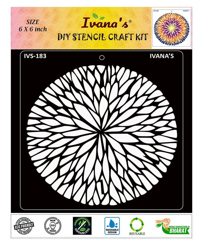 IVANA'S Mandala Art Stencil for Art & Craft, DIY Decorative Stencil for Painting on Canvas, Fabric, Cloth, Paper, Glass, Furniture and Wall, Size - 6 x 6 inch, Pack of 1, IVS-183, Off White - Image 1