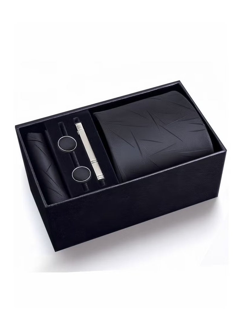 Fashionable Necktie Suit Gift Box Set（Tie, Pocket Square, Cufflinks, Tie Clip Set )-Black - Image 1
