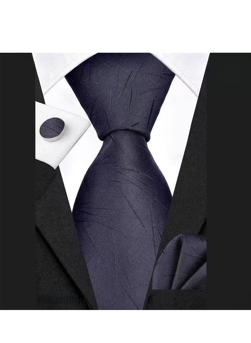 Fashionable Necktie Suit Gift Box Set（Tie, Pocket Square, Cufflinks, Tie Clip Set )-Black - Image 2
