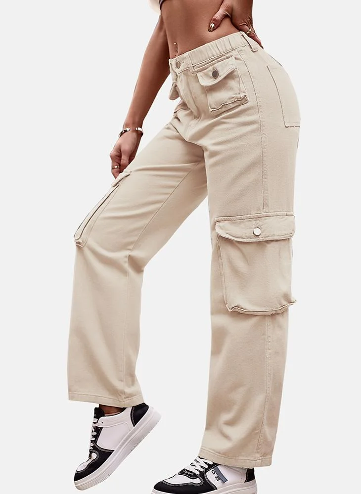 يونيكي Beige Regular Fit Mid Rise Plain Cargo Pant