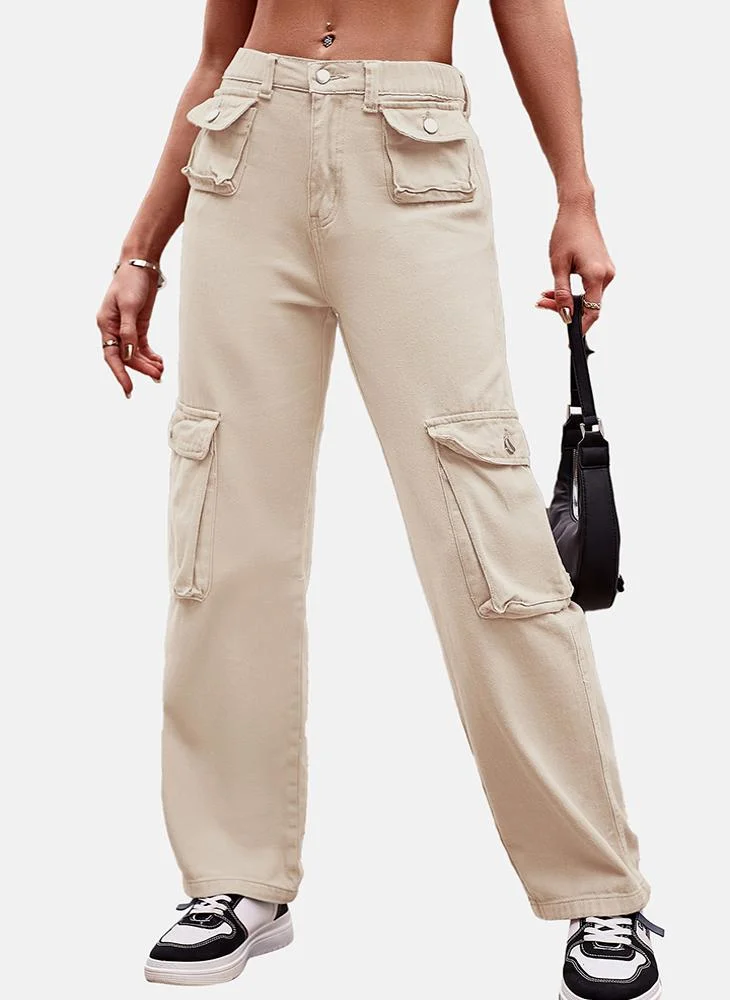 يونيكي Beige Regular Fit Mid Rise Plain Cargo Pant