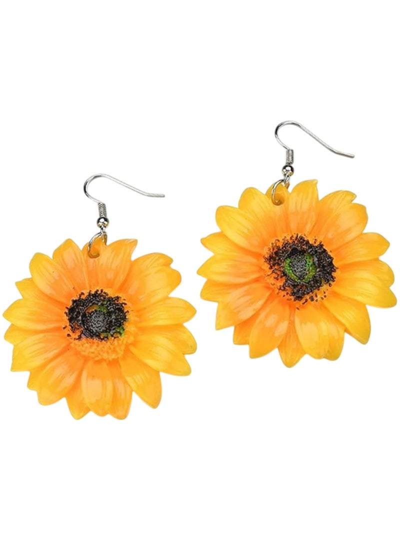 Huitich - Charming Yellow Sunflower Earrings Bold Floral Statement Jewelry (6.3cm x 4.8cm) - Image 1
