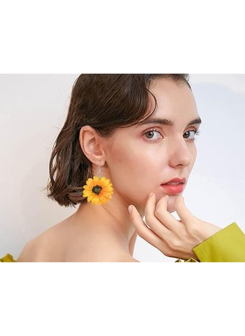 Huitich - Charming Yellow Sunflower Earrings Bold Floral Statement Jewelry (6.3cm x 4.8cm) - Image 1