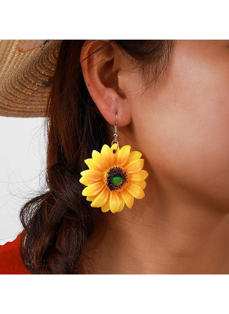 Huitich - Charming Yellow Sunflower Earrings Bold Floral Statement Jewelry (6.3cm x 4.8cm) - Image 1