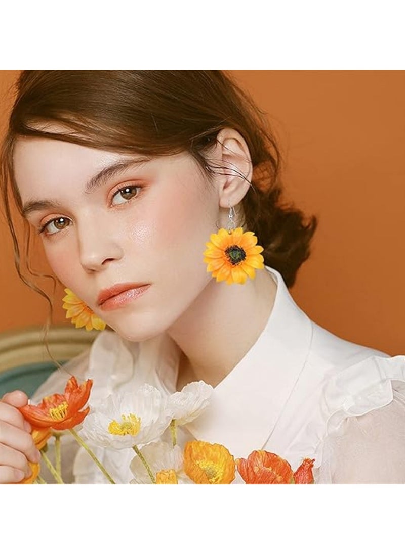 Huitich - Charming Yellow Sunflower Earrings Bold Floral Statement Jewelry (6.3cm x 4.8cm) - Image 1
