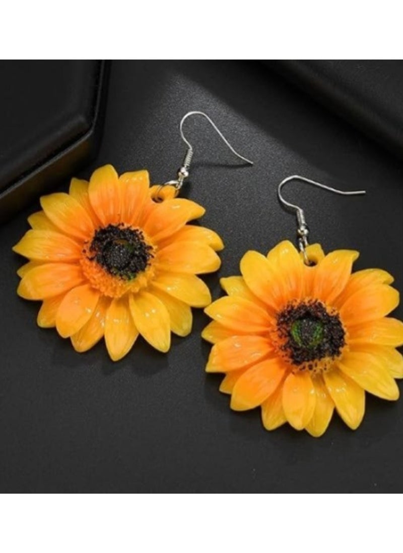 Huitich - Charming Yellow Sunflower Earrings Bold Floral Statement Jewelry (6.3cm x 4.8cm) - Image 1