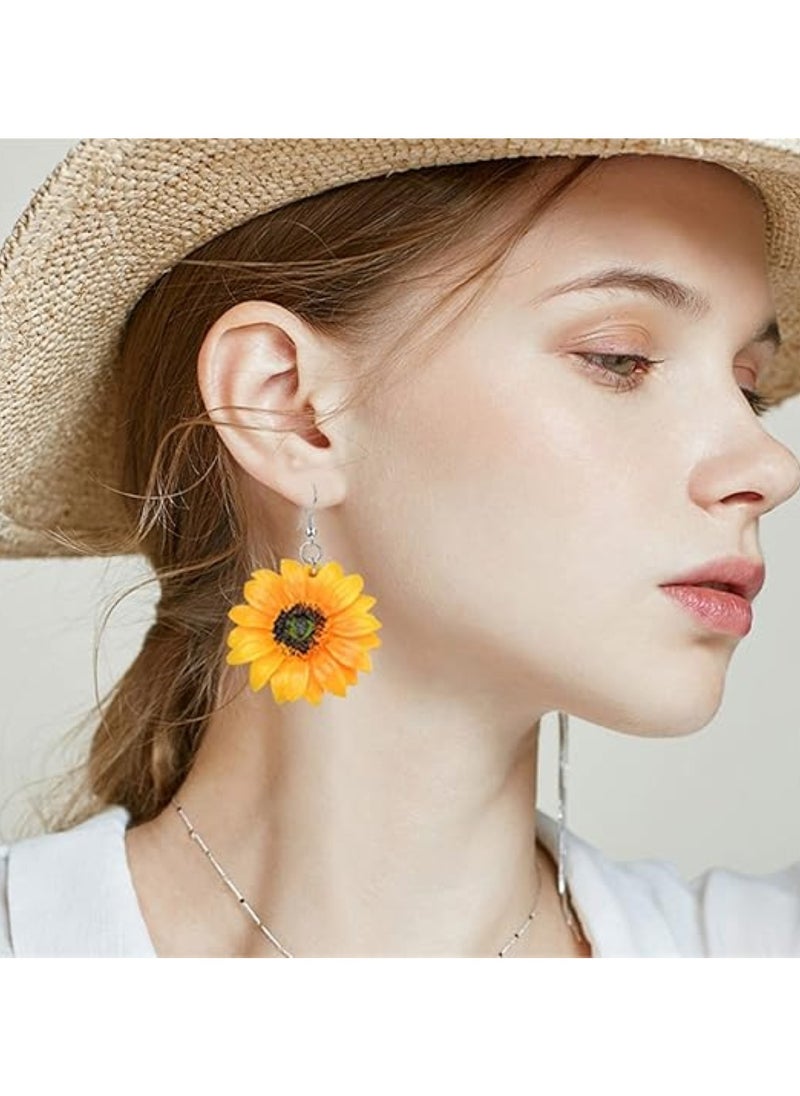 Huitich - Charming Yellow Sunflower Earrings Bold Floral Statement Jewelry (6.3cm x 4.8cm) - Image 1