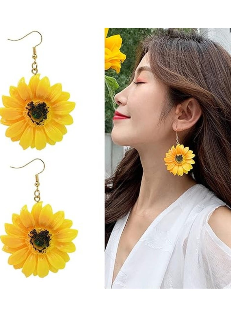 Huitich - Charming Yellow Sunflower Earrings Bold Floral Statement Jewelry (6.3cm x 4.8cm) - Image 1