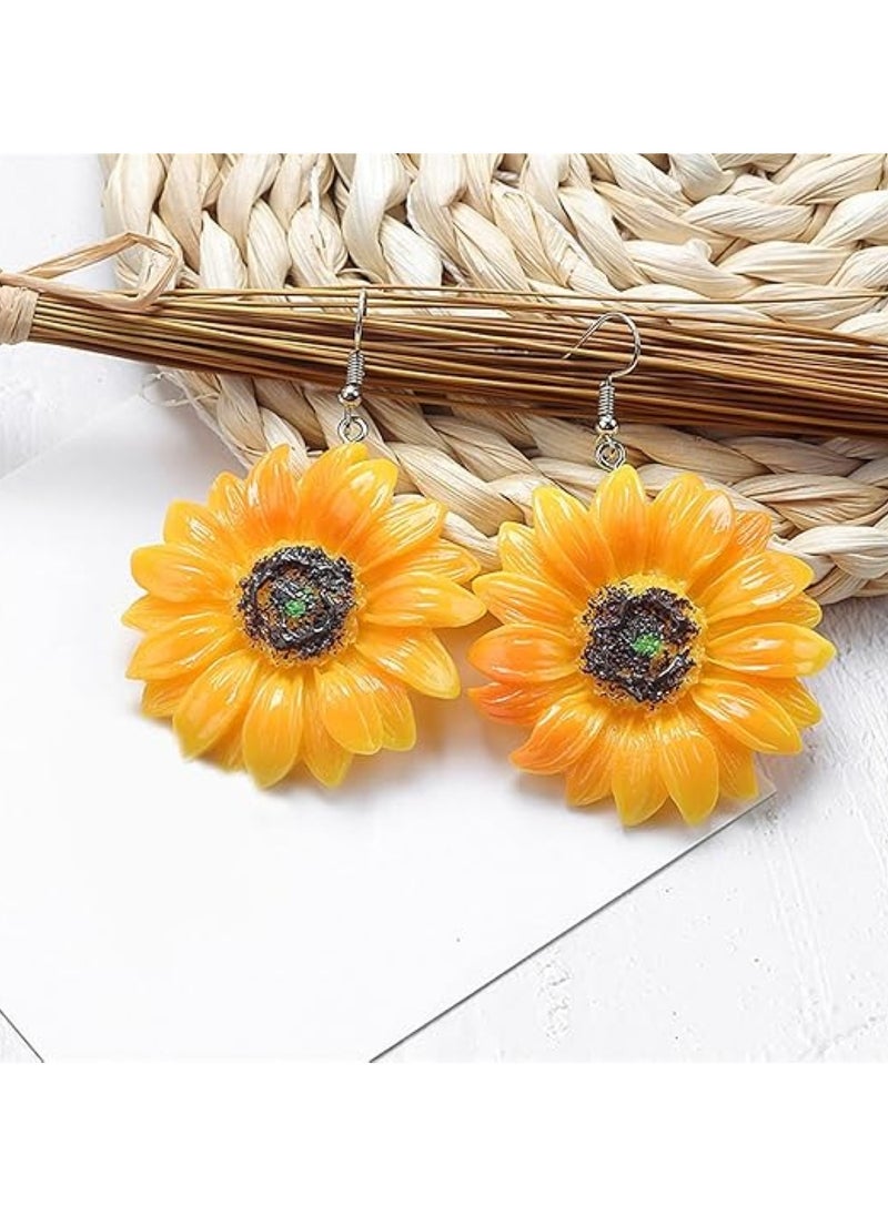 Huitich - Charming Yellow Sunflower Earrings Bold Floral Statement Jewelry (6.3cm x 4.8cm) - Image 1