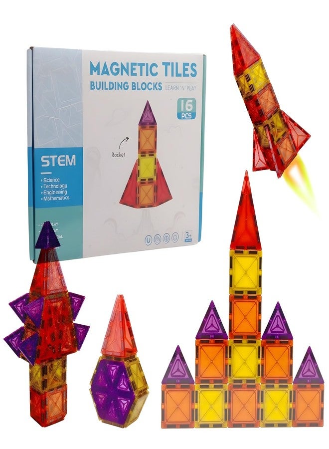 TOYTASTIC Magnetic Tiles Building Blocks for Kids Preschool Educational Magnetic Construction Toys for Creative Learning & Brain Development Safe STEM Toy for Toddlers Age 3–8 Years (16 Pieces) - Image 1