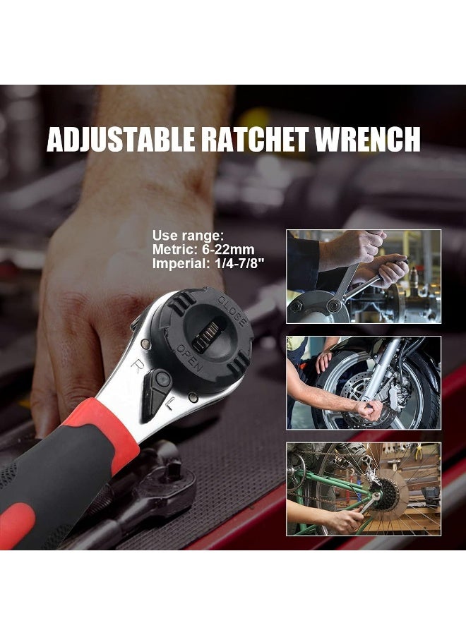 Adjustable Ratchet Wrench Kit for 6-22mm Screw - Portable Adjustable Ratcheting Wrench Set with Non-slip Handle - Image 4