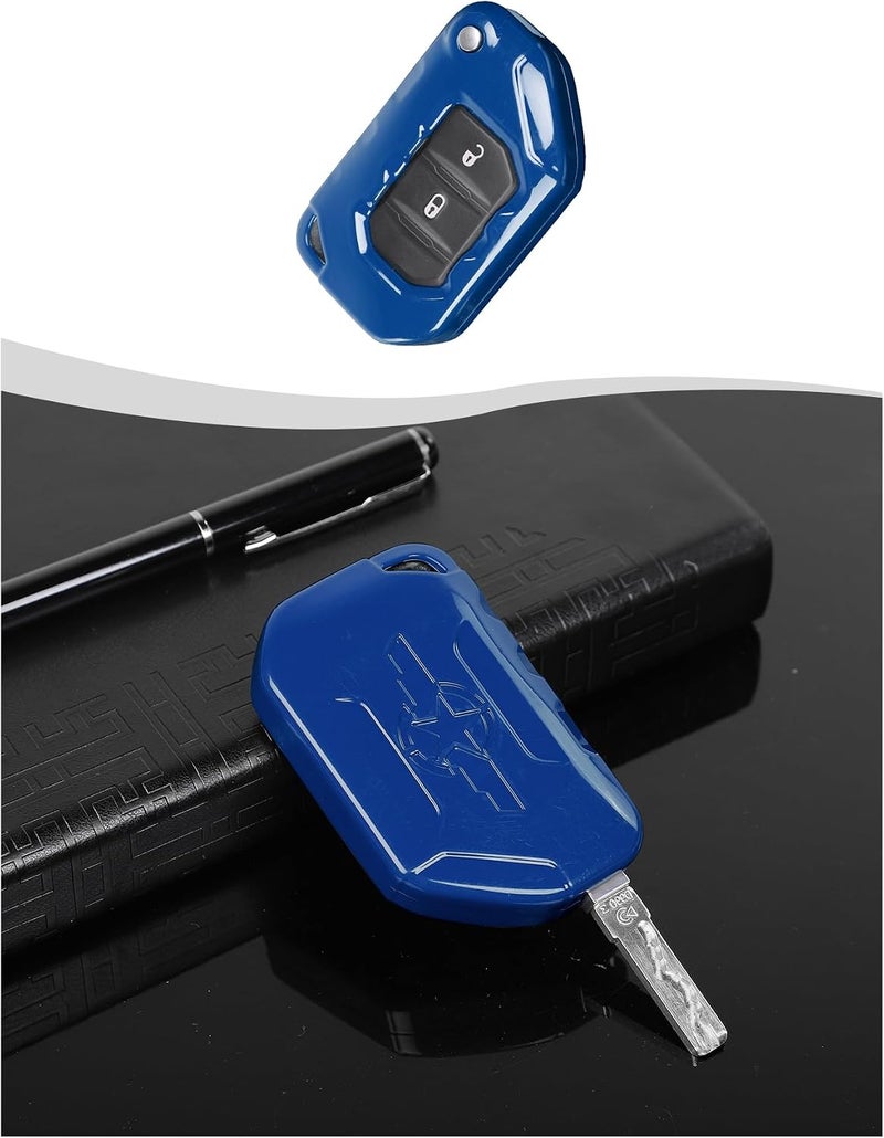 Hoolcar Key Fob Cover Case Key Holder Shell Remote Control Smart Key Fob Protector Compatible with Jeep Wrangler JL JLU & Gladiator JT 2018-2025, Blue - Image 1