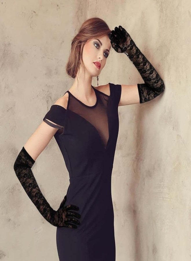 Yanwenx Lace Gloves Long Opera Gloves Elbow Length for Women Party Dress Costume Floral Prom Gloves Wedding_Black - Image 4
