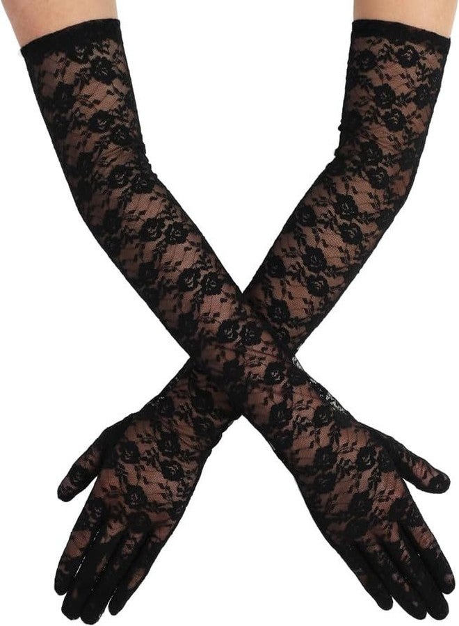 Yanwenx Lace Gloves Long Opera Gloves Elbow Length for Women Party Dress Costume Floral Prom Gloves Wedding_Black - Image 1