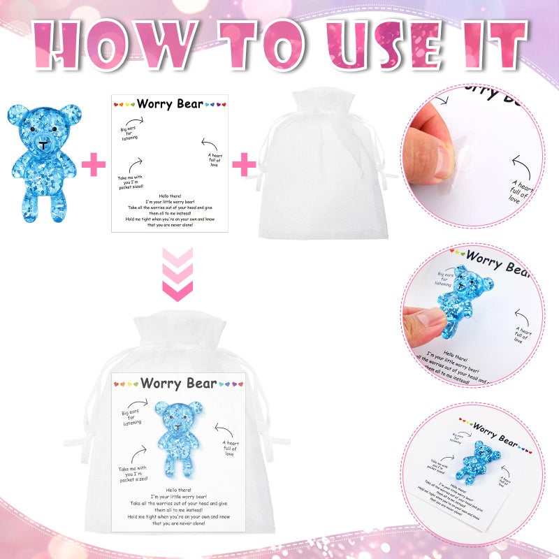 Chunful 30 Set Valentine's Day Worry Bear Gifts Bulk Get a Hug Pocket Bear Anxiety Relief Emotional Healing Mental Health Positivity Gifts for Anxious Friends Back to School Birthday Party Favors - Image 4