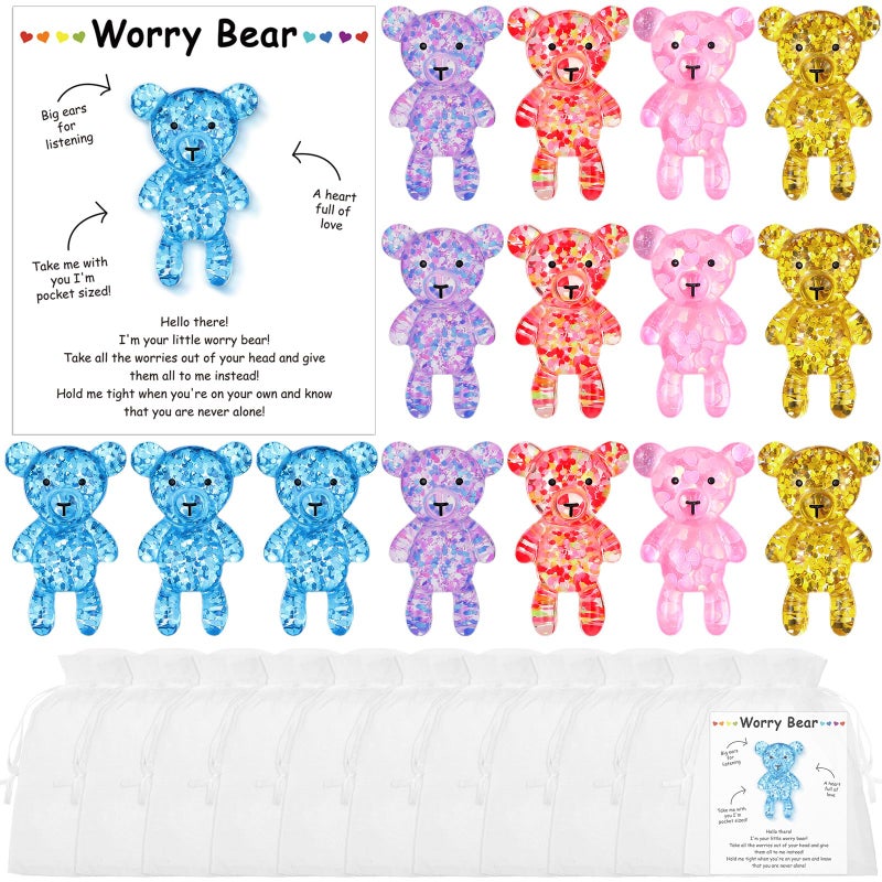 Chunful 30 Set Valentine's Day Worry Bear Gifts Bulk Get a Hug Pocket Bear Anxiety Relief Emotional Healing Mental Health Positivity Gifts for Anxious Friends Back to School Birthday Party Favors - Image 1