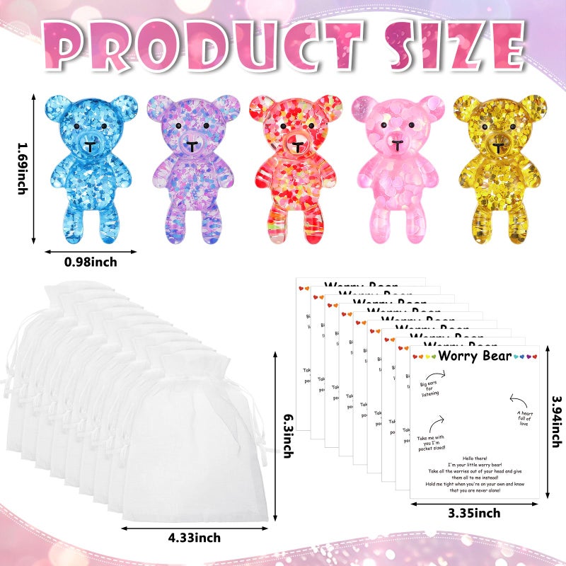 Chunful 30 Set Valentine's Day Worry Bear Gifts Bulk Get a Hug Pocket Bear Anxiety Relief Emotional Healing Mental Health Positivity Gifts for Anxious Friends Back to School Birthday Party Favors - Image 2