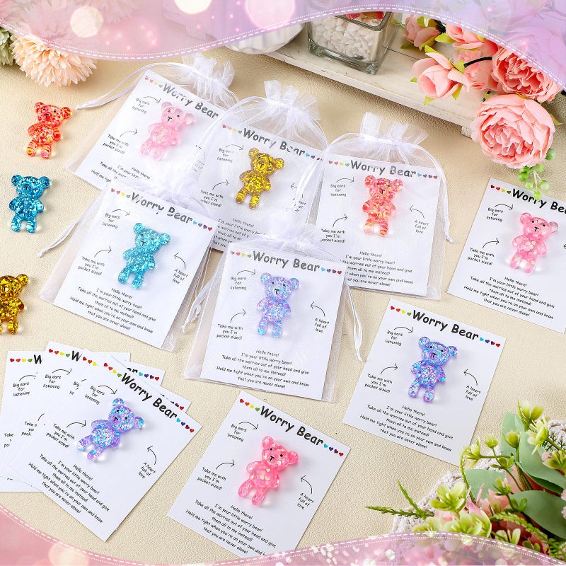 Chunful 30 Set Valentine's Day Worry Bear Gifts Bulk Get a Hug Pocket Bear Anxiety Relief Emotional Healing Mental Health Positivity Gifts for Anxious Friends Back to School Birthday Party Favors - Image 3