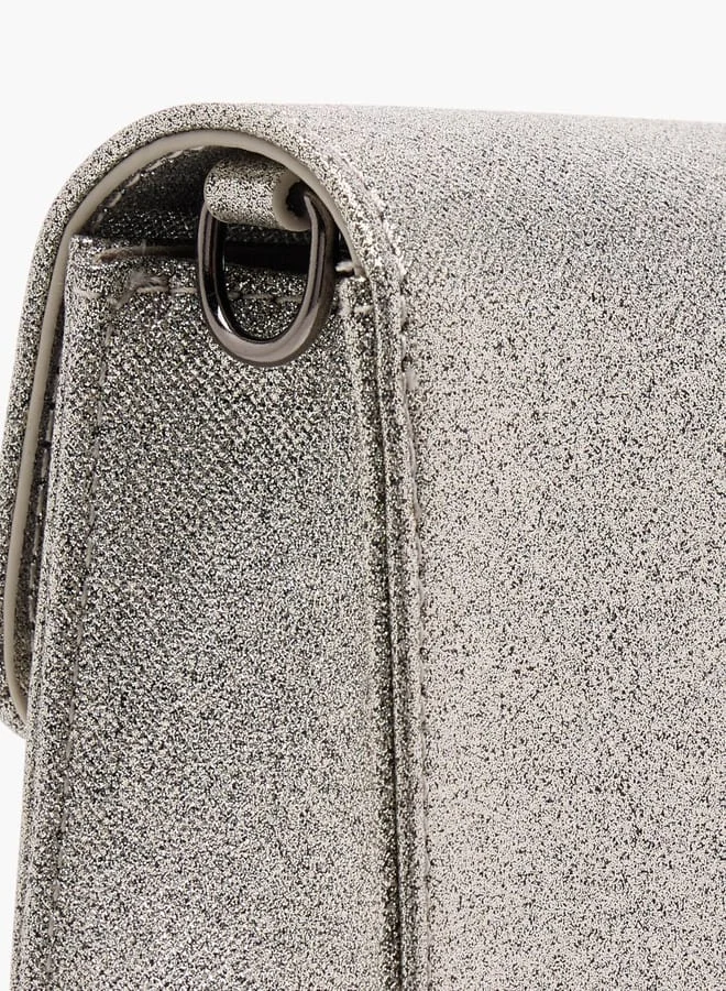 Flora Bella By Shoexpress Women Metallic Crossbody Bag with Button Closure and Chain Strap
