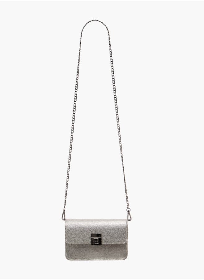 Flora Bella By Shoexpress - Women Metallic Crossbody Bag with Button Closure and Chain Strap - Image 1