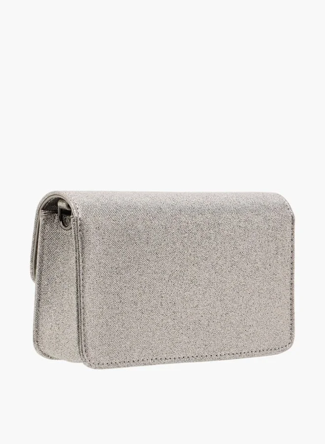 Flora Bella By Shoexpress Women Metallic Crossbody Bag with Button Closure and Chain Strap
