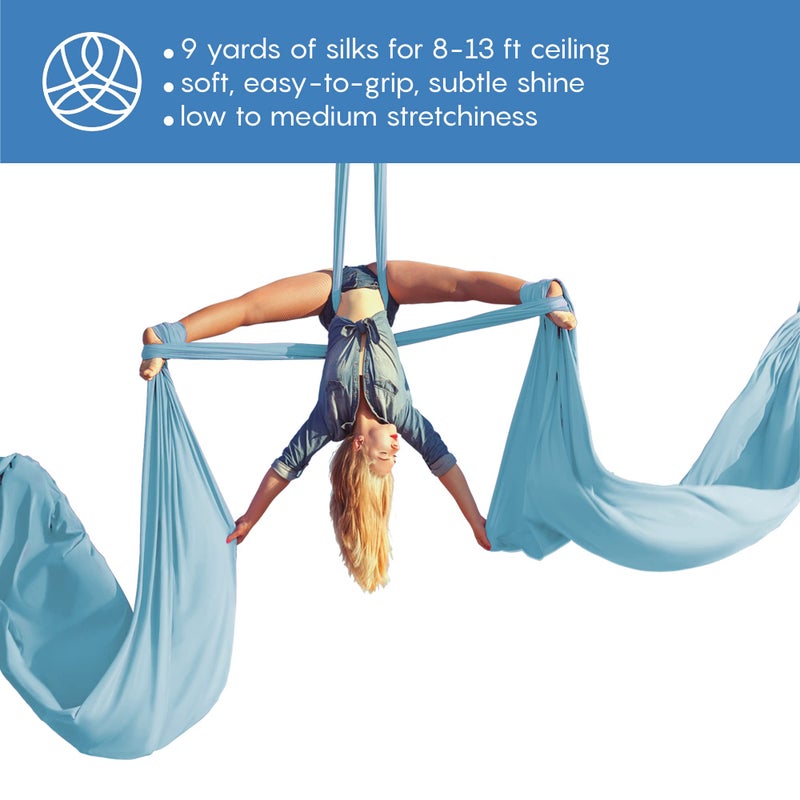 aum active Aerial Silks Starter Kit - Durable 9 Yards of Aerial Yoga Hammock with Hardware & Guide - Aerial Swing for Acrobatic Flying Yoga & All Levels (Aerial Rigging Point Up to 13ft) - Image 2
