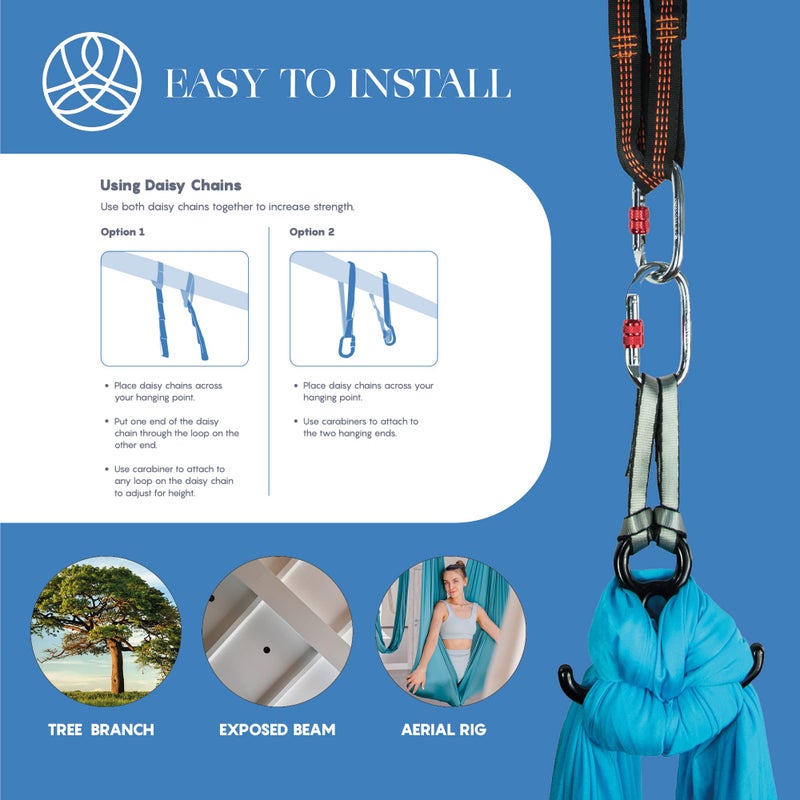 aum active Aerial Silks Starter Kit - Durable 9 Yards of Aerial Yoga Hammock with Hardware & Guide - Aerial Swing for Acrobatic Flying Yoga & All Levels (Aerial Rigging Point Up to 13ft) - Image 4