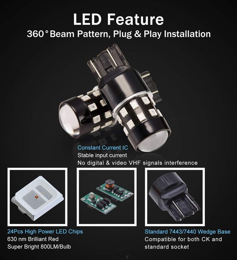 BRISHINE 4-Pack Super Bright LED Bulbs - Brilliant Red - Image 3