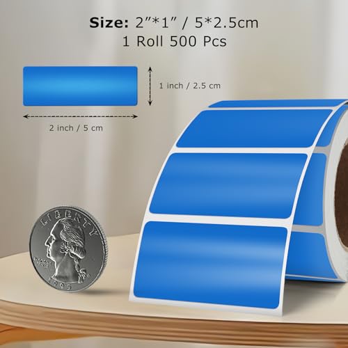 YIKIADA Blue Color Coding Labels 1 × 2 Inches Self-Adhesive Vinyl Rectangle Stickers Waterproof Name Tags Removable Roll for Office School Home 500 PCS - Image 2